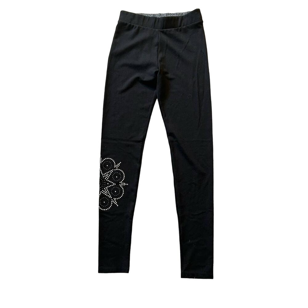 Desigual black silver studded starburst leggings sz XS moto